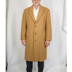 Mens Camel Wool Cashmere Blend Long Overcoat Trench Coat Size 44 Preppy Luxury